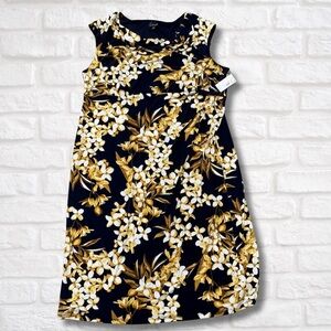 Connected Apparel Navy Gold Floral A-Line Dress Plus Size 24W NWT Stretch